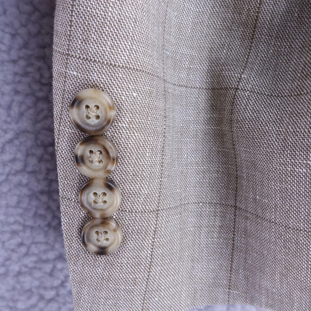 Jos. A. Bank Executive Blazer Mens 39R Tan Windowpane Linen Wool Silk Sport Coat